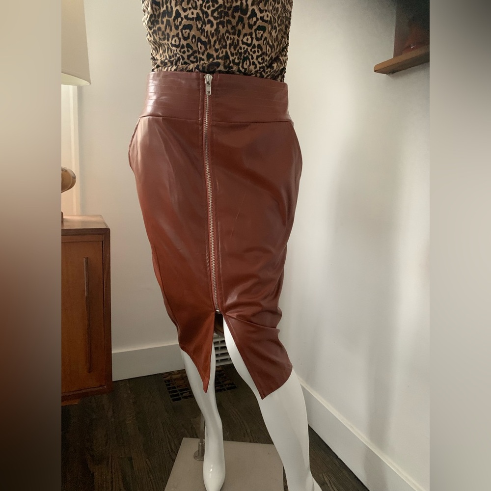Brown Leather Pencil Skirt